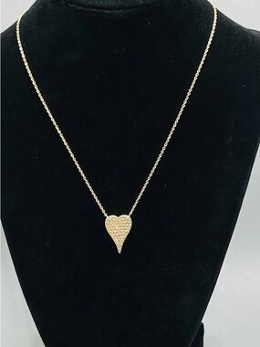JCL Sterling, but Gold in Color Heart Absolutely Covered with 1mm CZs Necklace